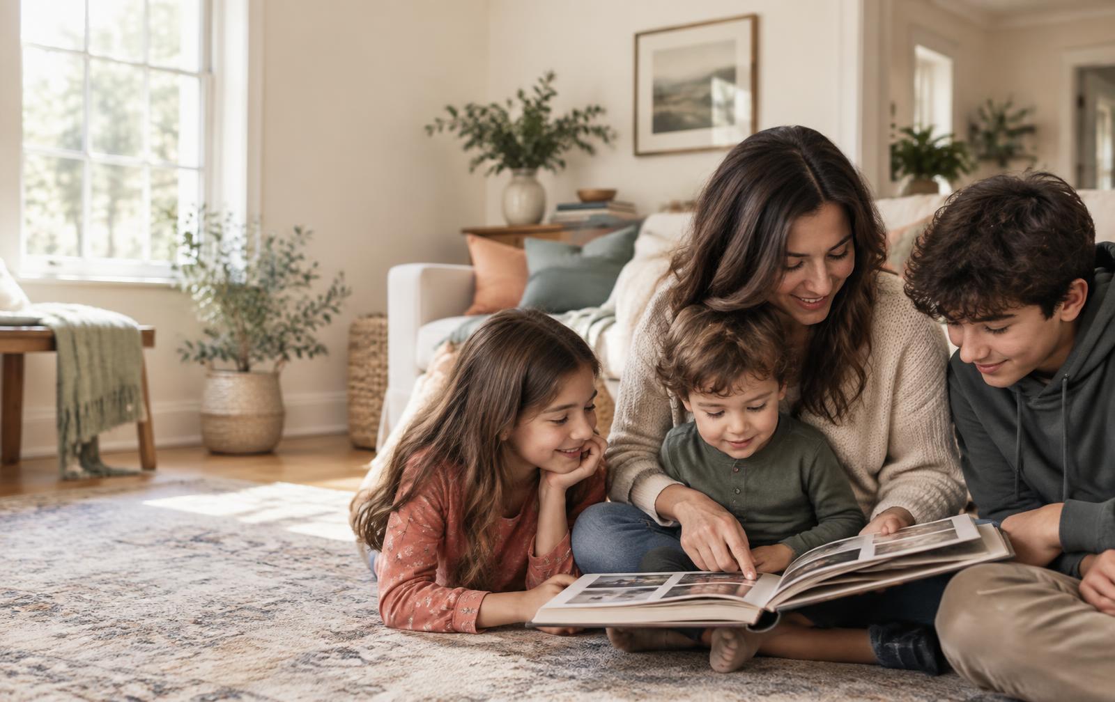 A family sharing a quiet moment together